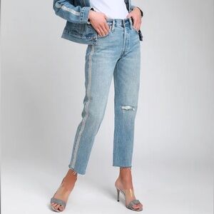 Levi’s 501 Crop Straight Medium Wash Distressed Rhinestone Jeans